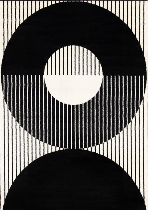 Forte Black White Stripes Contrasting Modern Area Rug - 7'9\" x 10'6\"
