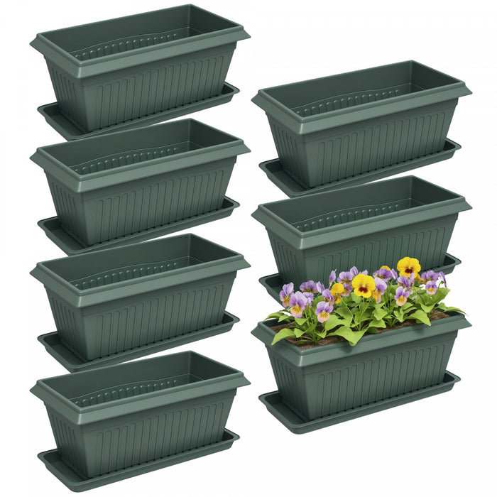 Outsunny 7 Pack 15.7\" Plant Pots, Flower Planters w/ Drainage Holes, Green