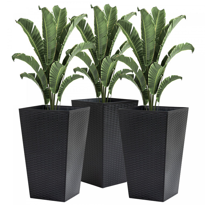 Outsunny Set Of 3 Tall Planters With Drainage Hole, Outdoor & Indoor Flower Pot Set For Front Door, Entryway, Patio And Deck, Black