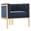 Manhattan Comfort Paramount Polished Brass Velvet Accent Armchair - Royal Blue|Fauteuil d’appoint Paramount de Manhattan Comfort en laiton poli et en velours - bleu roi