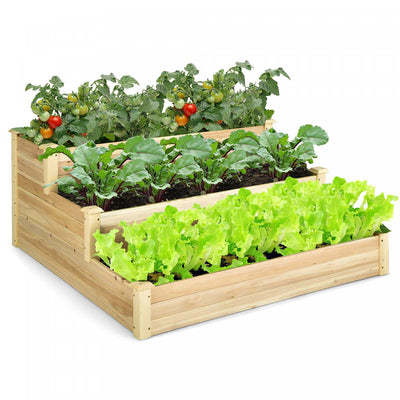 Costway 3-tier Raised Garden Bed Wood Planter Kit For Flower Vegetable Herb 48x 48x 22in