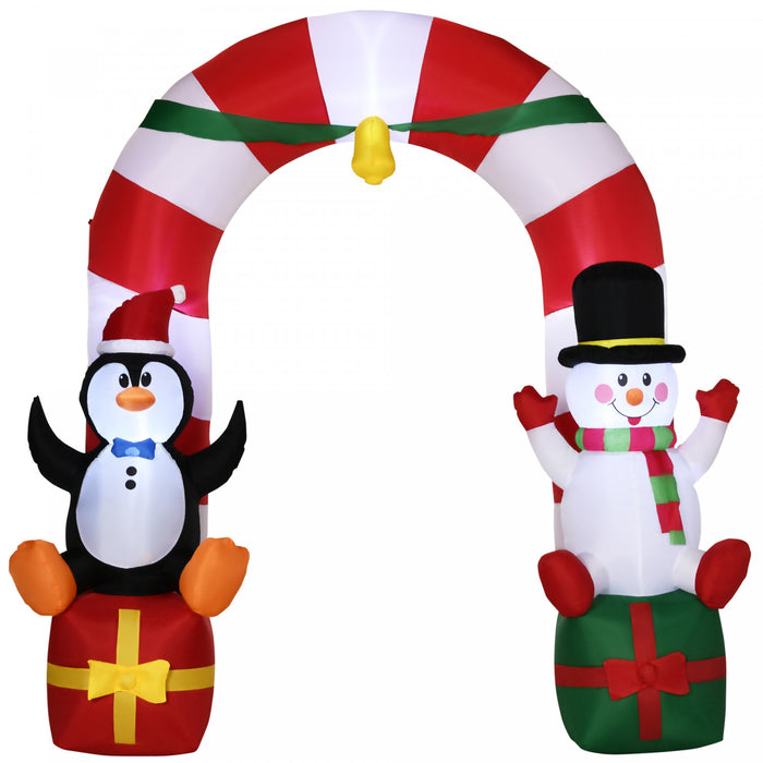 Outsunny 9ft Inflatable Christmas Cane Arch W/ Penguin Snowman