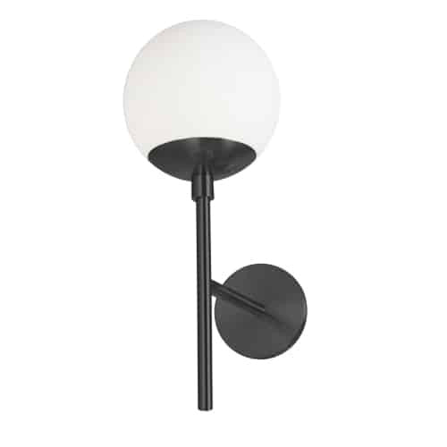 Dainolite Dayana 1 Light Wall Sconce Up Light Matte Black Finish White Glass Lamp