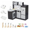 Qaba Kids Kitchen Play Cooking Toy Set For Children With Drinking Fountain, Microwave, And Fri - Black|Qaba Ensemble De Jouets De Cuisine Pour Enfants Avec Fontaine A Boire, Micro-ondes Et Refrigerateur - Noir