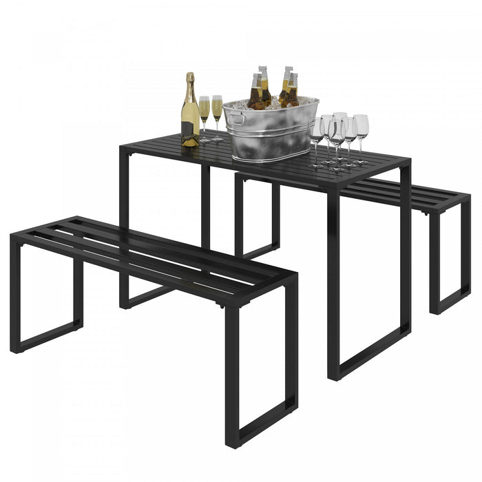 Outsunny 3 Pieces Outdoor Picnic Table Set With 2 Benches, Black