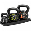Soozier Three-Piece Kettlebell Set Weights with Storage Stand for Home Gym Weight Lifting Training, 5lbs, 10lbs, 15lbs (2.2kg, 4.5kg, 6.8kg)