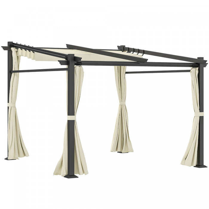 Outsunny 10' X 10' Metal Pergola W/ Retractable Canopy Roof, Beige