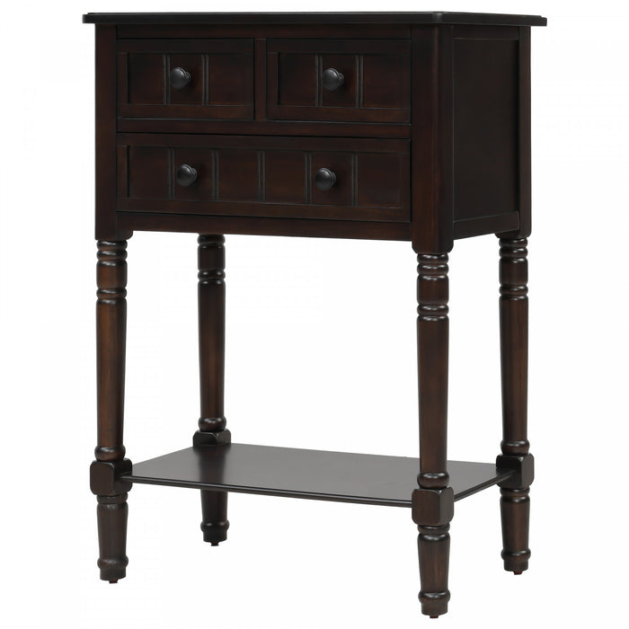 Olivia Solid Wood Console Table With Drawers And Bottom Shelf - Brown