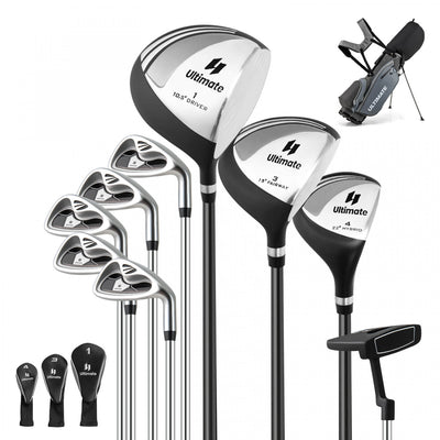 Men's Complete Golf Clubs Package Set 10 Pieces Includes Alloy Driver Grey
