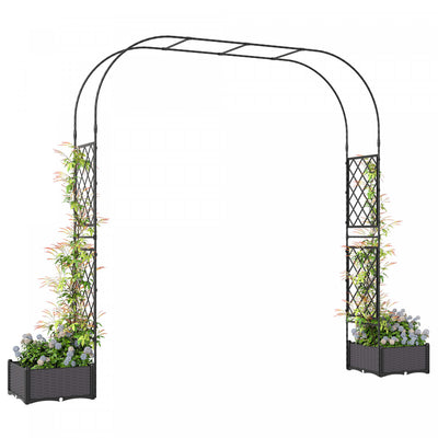 Outsunny Garden Arch with 2 Planter Boxes, Outdoor Trellis Arbor, Black