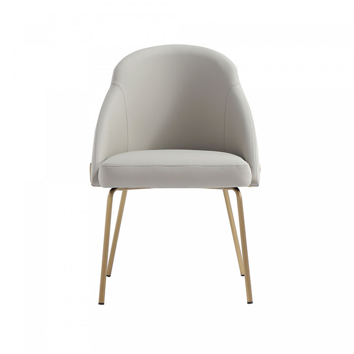Gracie Modern Metal Vegan Leather Dining Chair in Stone Gray and Gold
