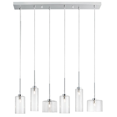 Dainolite Industrial Chic 6 Light Horizontal Pendant Polished Chrome Finish Clear Glass Lamp|Luminaire suspendu horizontal Industrial Chic de Dainolite en verre transparent, avec fini chromé poli et 6 ampoules