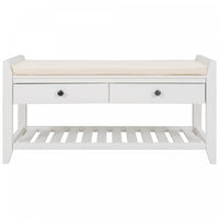Stephanie Pine Wood Shoe Rack Bench With Cushioned Seat With Storage Drawers - White 