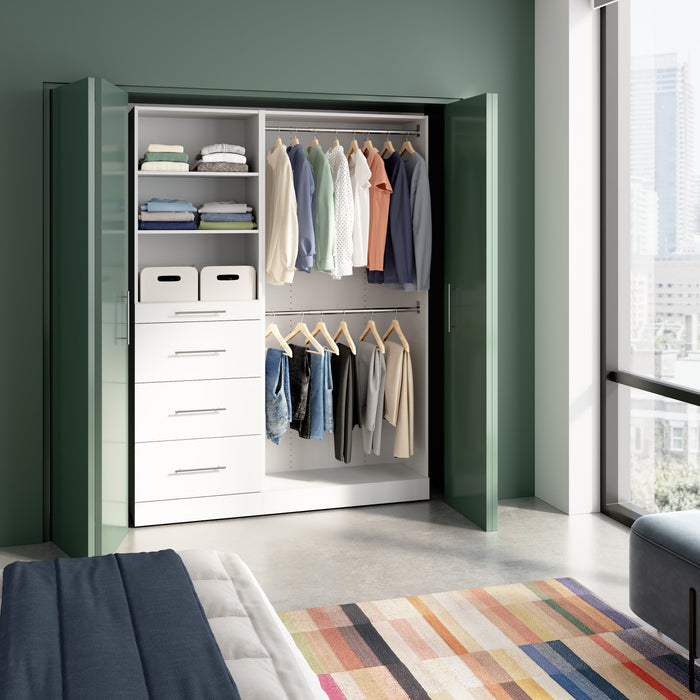 Bestar Florence 60\" Modular Reach-In/Walk-In Closet System with Rods and Storage - White