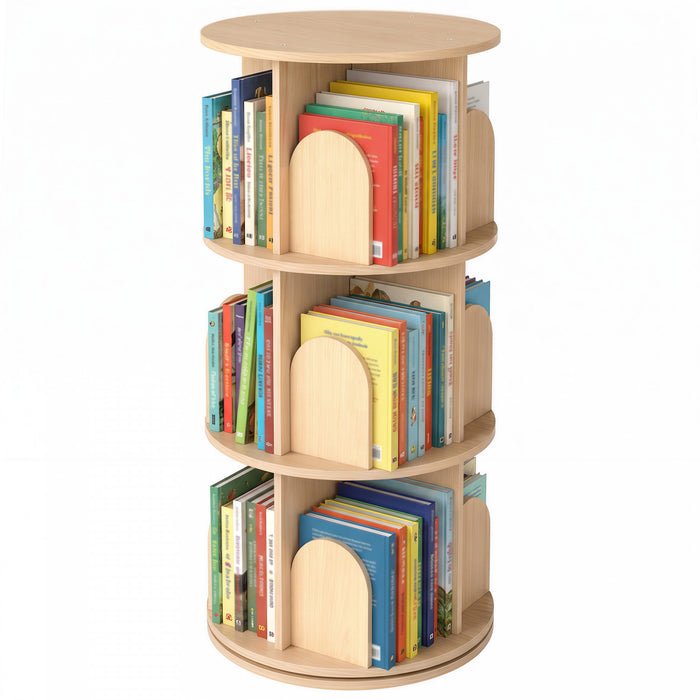 Qaba 3-Tier Rotating Bookshelf, 360° Rotating Floor-Standing Revolving Bookcase for Bedroom, Nursery, Playroom, Corner Bookcase for Boys and Girls, Natural