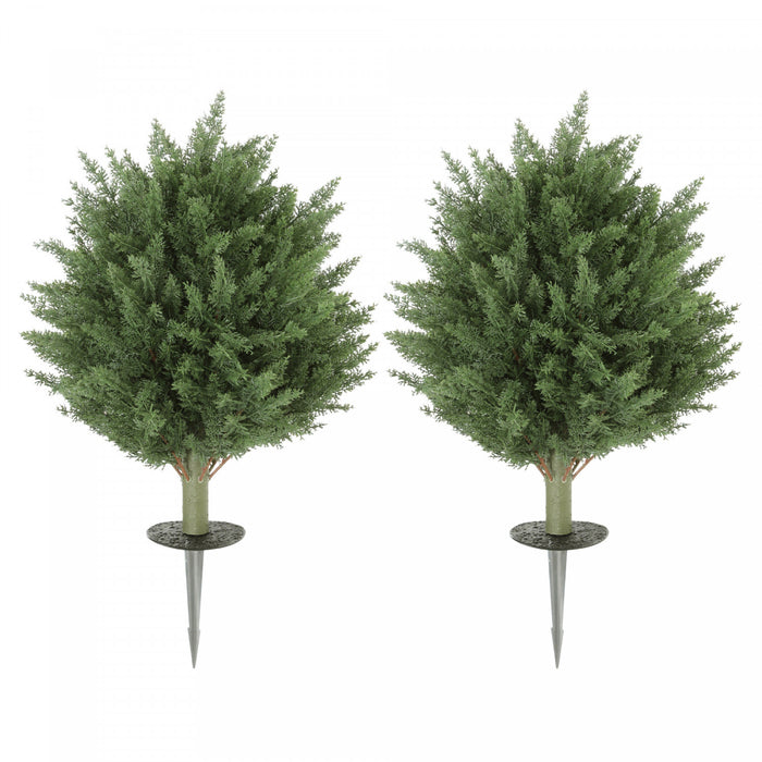 HOMCOM 24\" Artificial Cypress Trees with Ground Stake, Set of 2, Green