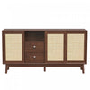 Oliver 61" Sideboard Cabinet with Rattan Sliding Doors and Drawers,Dark Brown Accent Cabinet | Oliver 61" Buffet avec Portes Coulissantes en Rattan et Tiroirs, Marron Fonce