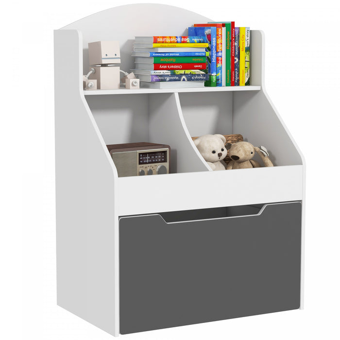 Qaba Kids Bookshelf, 3 Tier Bookcase, Toy Storage Organizer With Drawer, 2 Storage Compartment, For Nursery, Playroom, Bedroom, Classroom, White