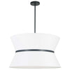 Dainolite Caterine 4 Light Pendant 24" Dia Matte Black Finish Black Ring/White Shade Lamp|Luminaire suspendu Caterine de Dainolite de 24 po de diamètre, avec abat-jour blanc, anneau noir, fini noir mat et 4 ampoules
