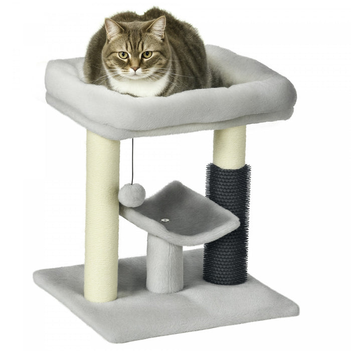Pawhut 19\" Cat Tree, Small Cat Tower Condo With Sisal Scratching Post, Kitten Activity Centre With Bed, Self Groomer, Perch, Dangling Ball, Grey