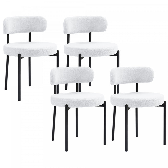 HOMCOM Dining Chairs Set of 4 Kitchen Chairs with Steel Legs, Cream White