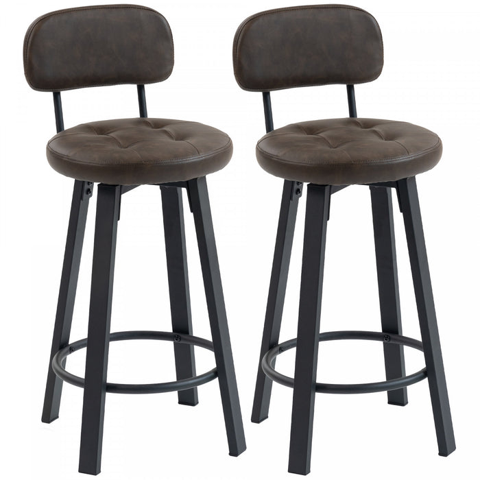 HOMCOM Bar Stools Set of 2, Swivel Counter Height Barstools Brown