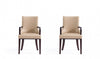 Shubert Modern Wood Vegan Leather and Velvet Armchair in Tan - Set of 2 | Fauteuil moderne Shubert en bois, cuir vegetalien et velours, coloris beige - Lot de 2