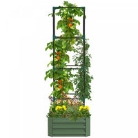 Outsunny Galvanized Raised Garden Bed With 4-tier Trellis Tomato Cage Green