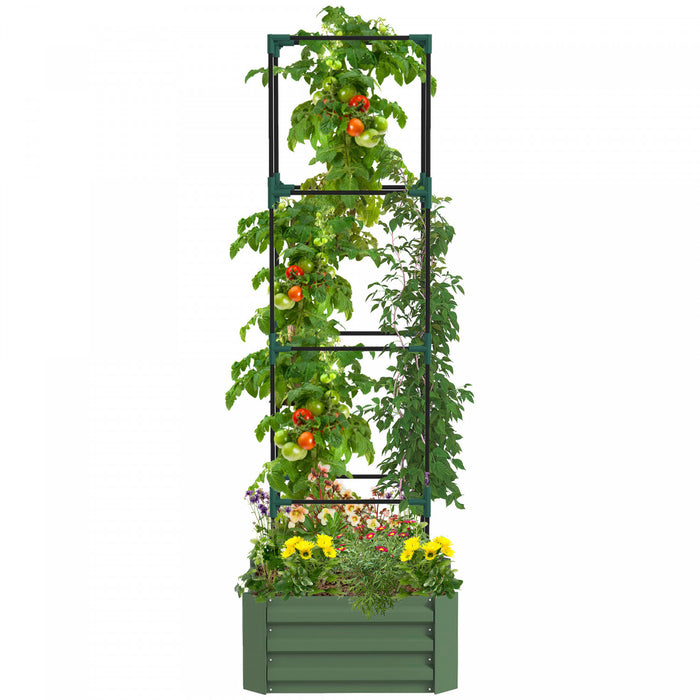 Outsunny Galvanized Raised Garden Bed With 4-tier Trellis Tomato Cage Green