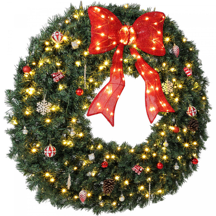 HOMCOM 48 Inch Pre-Lit Christmas Wreath, Artificial Xmas Wreath, Green