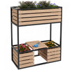 Outsunny 2-tier Raised Garden Bed, Elevated Planter Box With Storage Shelf, Wood Plant Stand For Flo|Outsunny Lit De Jardin Sureleve A 2 Niveaux, Jardiniere Surelevee Avec Etagere De Rangement, Support