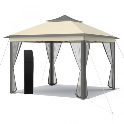 Costway 11'x11' 2-tier Pop-up Gazebo Tent Portable Canopy Shelter Carry Bag Mesh Brown