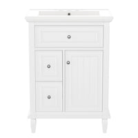 Vivo 24 Inch Single Sink Bathroom Vanity with Flip Drawer and Solid Wood Legs, White 