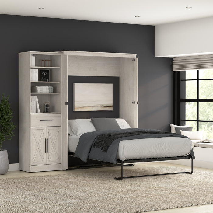 Bestar Key West Full Murphy Bed & Closet Organizer with Drawer & Doors (88 W) - Linen White Oak