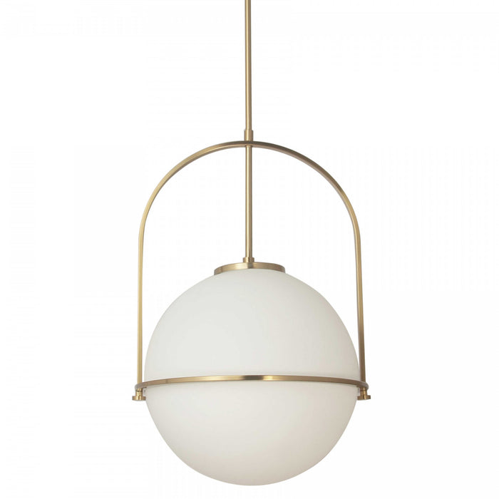 Dainolite Paola 1 Light Pendant Large Aged Brass White Opal Glass Lamp