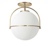 Dainolite Paola 1 Light Semi-flush Mount Aged Brass White Opal Glass Lamp|Plafonnier semi-affleuré Paola de Dainolite en verre blanc opale, avec fini laiton vieilli et 1 ampoule