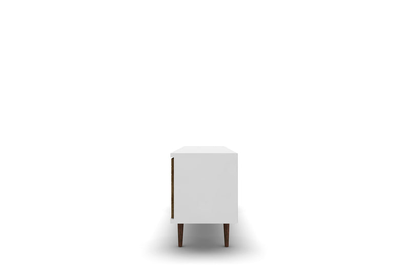 Manhattan Comfort Liberty 62.99\" Mid-Century Modern TV Stand with 3 Shelves & 2 Doors - White & Brown