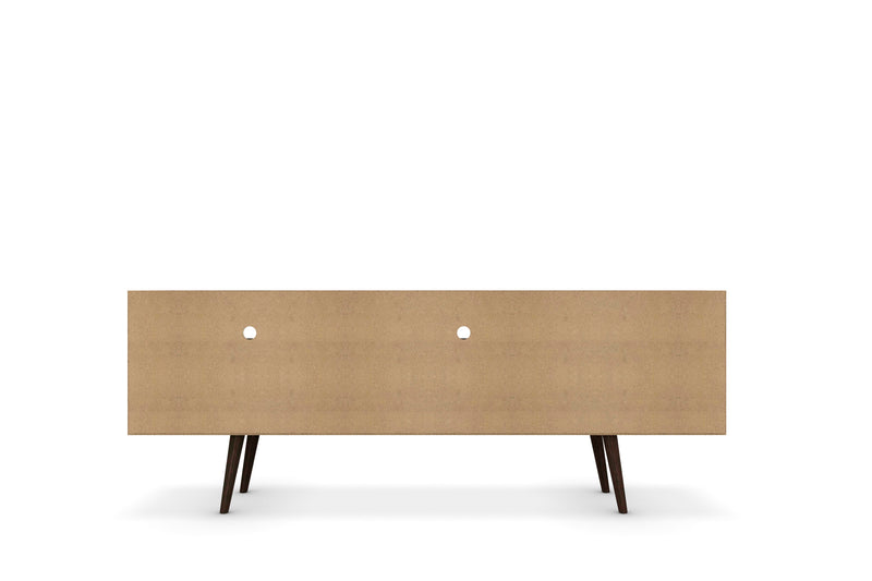Manhattan Comfort Liberty 70.86\" Mid-Century Modern TV Stand with 4 Shelving Spaces & 1 Drawer - White & Rustic Brown