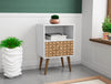 Manhattan Comfort Liberty Mid-Century Modern Nightstand with Cubby Space & Drawer - White & Brown|Table de nuit Liberty de Manhattan Comfort de style moderne du milieu du 20e siècle avec compartiment et tiroir - blanche et brune