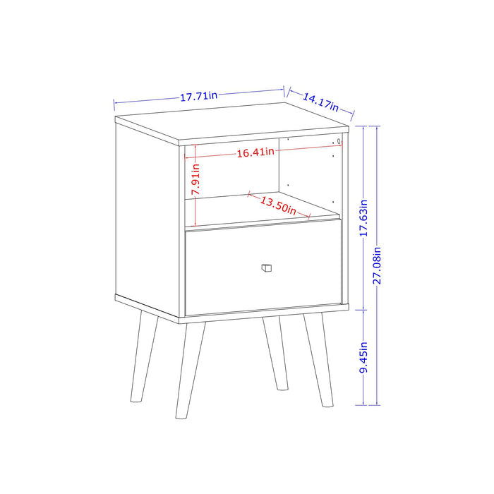 Manhattan Comfort Liberty Mid-Century Modern Nightstand with Cubby Space & Drawer - White & Brown