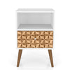 Manhattan Comfort Liberty Mid-Century Modern Nightstand with Cubby Space & Drawer - White & Brown|Table de nuit Liberty de Manhattan Comfort de style moderne du milieu du 20e siècle avec compartiment et tiroir - blanche et brune