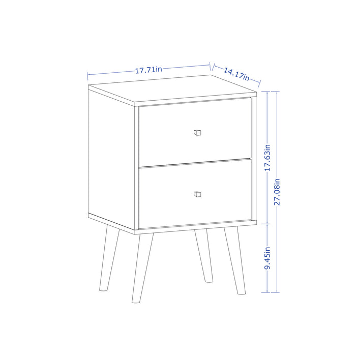 Manhattan Comfort Liberty Mid-Century Modern Nightstand with 2 Full Extension Drawers - White & Aqua Blue