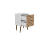 Manhattan Comfort Liberty Mid-Century Modern Nightstand with 2 Full Extension Drawers - White & Brown|Table de nuit Liberty de Manhattan Comfort de style moderne du milieu du 20e siècle avec 2 tiroirs à extension complète - blanche et brune