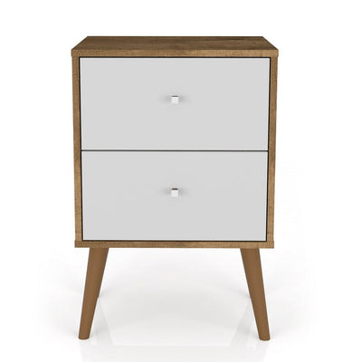 Manhattan Comfort Liberty Mid-Century Modern Nightstand with 2 Full Extension Drawers - Rustic Brown & White|Table de nuit Liberty de Manhattan Comfort de style moderne du milieu du 20e siècle avec 2 tiroirs à extension complète - brun rustique et blanc