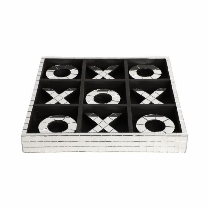 Wood 12\" Disco Mosaic Tic-Tac-Toe Game - Silver