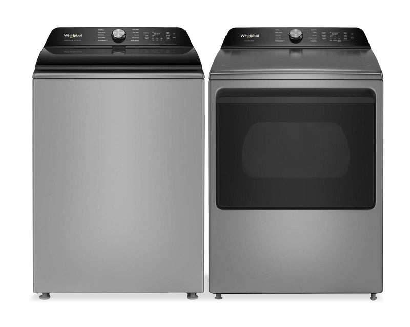  Whirlpool 6.1 Cu. Ft. Smart Top Load Washer and 7.5 Cu. Ft. Electric Dryer – Radiant Silver 