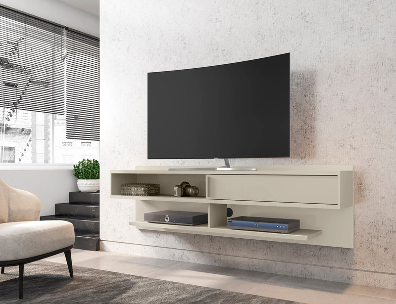 Manhattan Comfort Astor 70.86\" Modern Floating Entertainment Center with Media Shelves - Off White