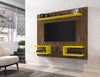 Manhattan Comfort Plaza 64.25" Modern Floating Wall Entertainment Center with Display Shelves - Rustic Brown & Yellow|Meuble audio-vidéo mural flottant moderne Plaza de Manhattan Comfort de 64,25 po avec tablettes d’exposition - brun rustique et jaune