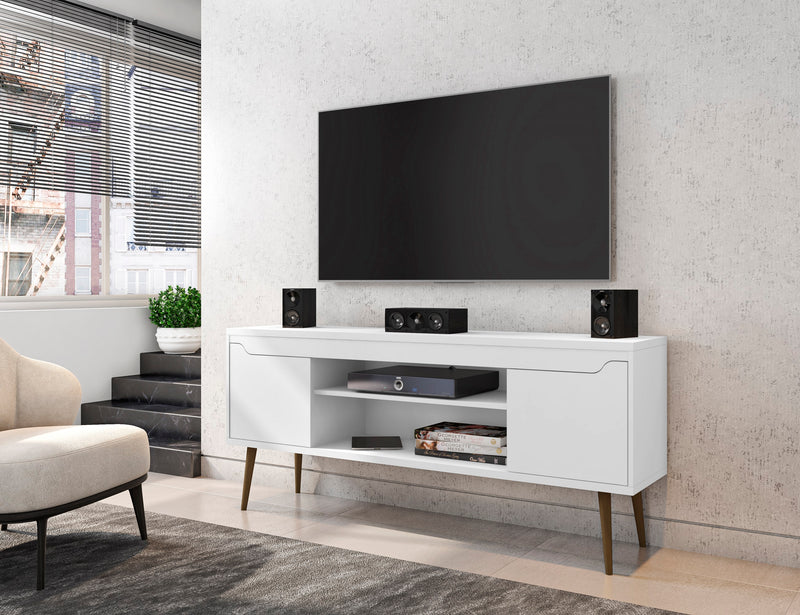 Manhattan Comfort Bradley 62.99\" TV Stand with 2 Media Shelves & 2 Storage Shelves - White & Rustic Brown