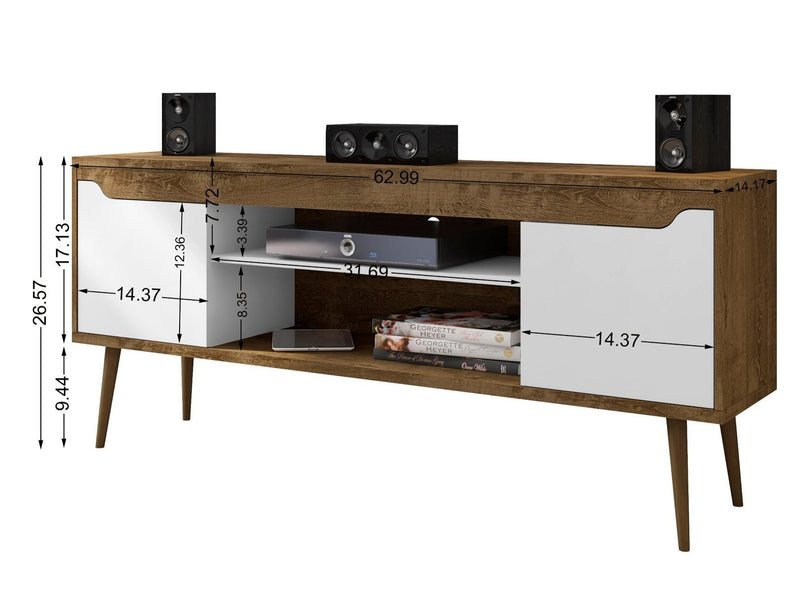 Manhattan Comfort Bradley 62.99\" TV Stand with 2 Media Shelves & 2 Storage Shelves - Rustic Brown